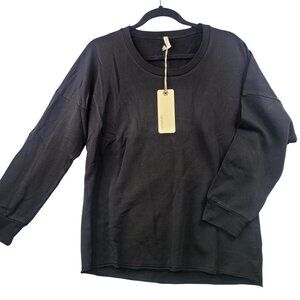 Lanston Back Cut-Out Sweatshirt Cotton Blend Long Ribbed Sleeve Small Black USA